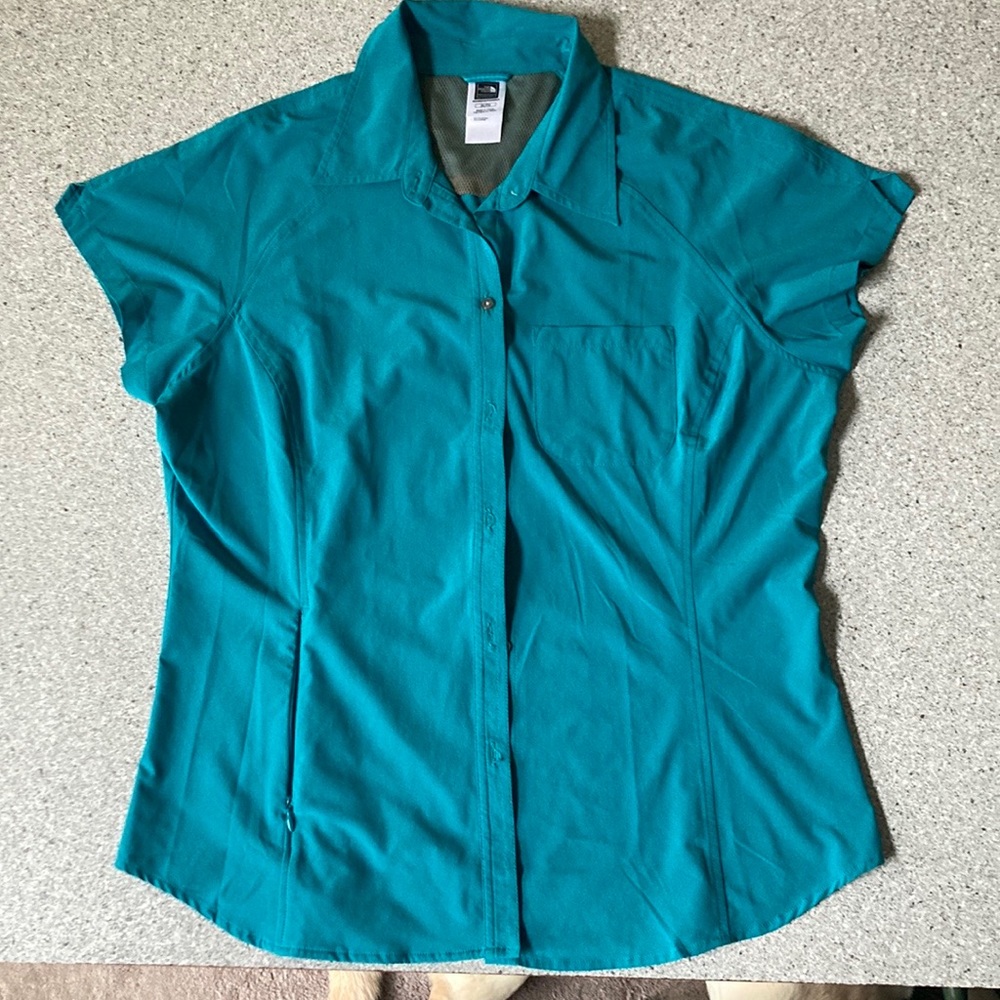 The North Face Teal Green hiking shirt.
